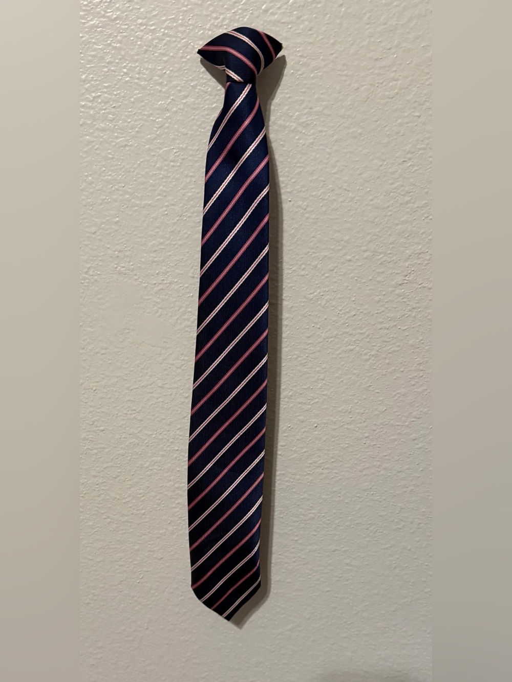 Navy Kids Tie with Pink and White Diagonal Stripes - Classic School Style